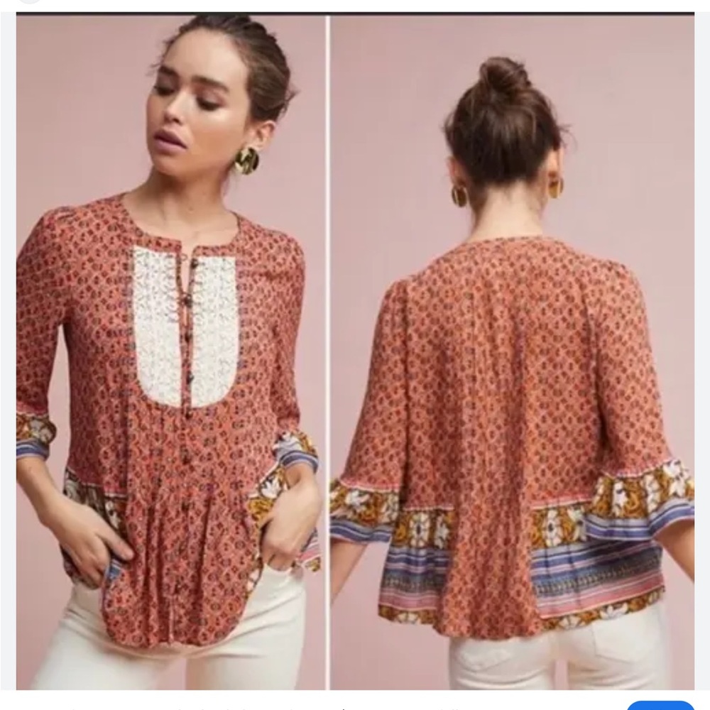Maeve By Anthropologie Shirt Womens 6 Hiver Bell Sleeve Top Blouse Bohemian